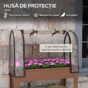 Outsunny Strat de Gradină Înălțat cu Acoperiș de Sera, Jardiniera Mobilă cu Roți și Raft Inferior pentru Legume, Flori, Ierburi | Aosom Romania