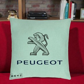 Perna Personalizata cu emblema Peugeot, 40x40 cm, Verde Menta, Husa Detasabila, Perna Inclusa, BEKZ®