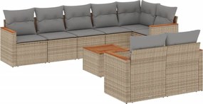 vidaXL Set canapele de grădină, 9 piese, cu perne, bej, poliratan