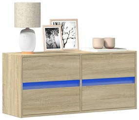 vidaXL Comodă TV de perete cu lumini LED, stejar sonoma, 100x31x45 cm