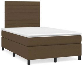vidaXL Pat cu arcuri, saltea și LED, maro închis, 120x190 cm, textil