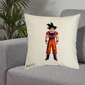 Perna Personalizata Dragon Ball Goku Complet in Gi Portocaliu, 40x40 cm, Ecru, Husa Detasabila, Perna Inclusa, BEKZ®
