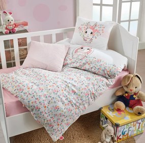 Lenjerie patut cu 4 piese Baby Ranforce Bunny Pink