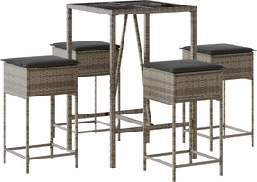 vidaXL Set mobilier bar de grădină, cu perne, 5 piese, gri, poliratan
