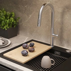 Baterie bucatarie cu dus extractibil Quadron Darcy finisaj inox periat