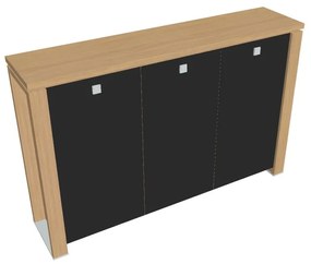 Dulap mediu Verno+ 200 x 46 x 130 cm, uși de sticlă, stejar deschis / negru