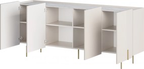 Comodă cu patru uși Malmi 200 cm - cashmere / crema bianca / picioare aurii