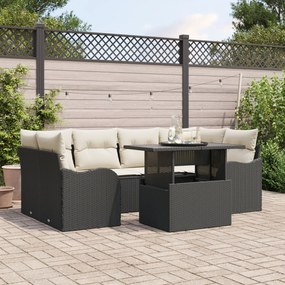 vidaXL Set de canapele pentru grădină cu pernă 7 pcs Negru Rattan poli