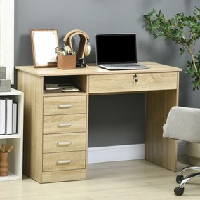 HOMCOM Birou Cameră sau Office Lemn cu 2 Sertare și 2 Chei, 110x50x76 cm, Stejar | Aosom Romania