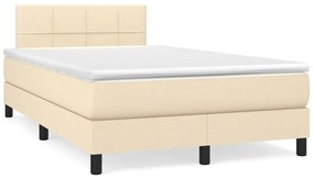 vidaXL Pat cu arcuri, saltea și LED, crem, 120x190 cm, textil