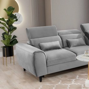 Colțar gri extensibil/cu spațiu de depozitare cu tapițerie din catifea (cu colț pe partea dreaptă/cu șezlong) Foble – ELTAP