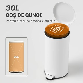 HOMCOM Coș de Gunoi cu Pedală de 30L, Capac cu Închidere Delicată, Metal și PP, 36x30x63.5 cm, Crem | Aosom Romania