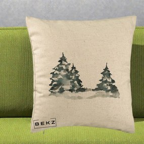 Perna Decorativa Brazi Inzapeziti Acuarela, 40x40 cm, Bej, Husa Detasabila, Perna Inclusa, BEKZ®
