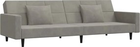 vidaXL Canapea extensibilă cu 2 locuri, 2 perne, gri deschis, catifea