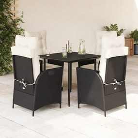 3213156 vidaXL Set mobilier de grădină cu perne, 5 piese, negru, poliratan