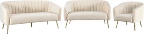 Canapea de design cu 3 locuri, ţesătură Velvet bej/gold crom-auriu, BAGY
