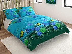 Lenjerie de pat din bumbac FLUTURE ALBASTRU SI VERDE albastru Dimensiune lenjerie de pat: 70 x 90 cm | 140 x 200 cm