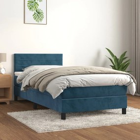 3141351 vidaXL Pat box spring cu saltea, albastru închis, 100x200 cm, catifea