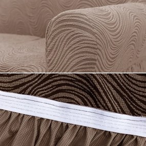 Husa elastica pentru fotoliu, cu volanas, model Jacquard Cappuccino in dungi