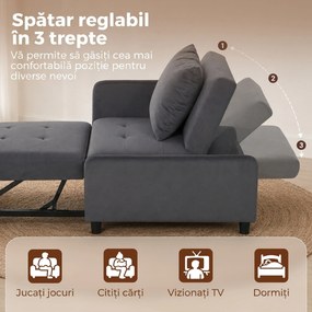 HOMCOM Fotoliu Extensibil 4 în 1 Tapițat, Rabatabil 3 Poziții, Catifea cu Roți, 73x90x83 cm, Gri Închis | Aosom Romania