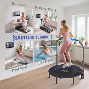 HOMCOM Mini Trampolin Fitness Pliabil de 45" cu Mâner Reglabil din Spumă, Albastru | Aosom Romania