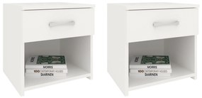 Set 2 Noptiere Remi, 1 Sertar, Alb, 40 x 35 x 40 cm