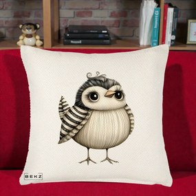 Perna Decorativa Pui Elegant Alb-Negru, 40x40 cm, Crem Reliefat, Husa Detasabila, Perna Inclusa, BEKZ®