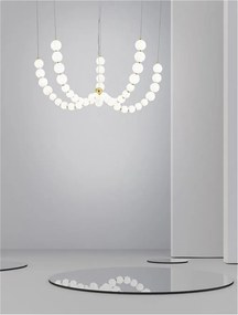 Lustra LED cu 5 pendule, dimabila, deosebita design lux PERLA opal, auriu