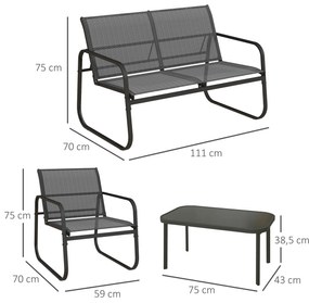 Outsunny Salon de grădină 4 piese cu 2 fotolii 1 canapea 2 locuri de exterior și masă de cafea blat sticlă securizată | Aosom Romania