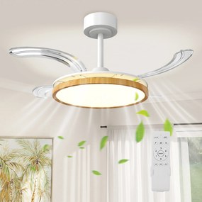 HOMCOM Ventilator de tavan cu lumină LED 80 W motor DC reversibil telecomandă 6 viteze temporizator Ø95 cm lemn natural | Aosom Romania