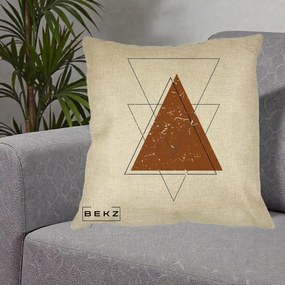 Perna Decorativa Geometric Triunghiuri Sacred, 40x40 cm, Crem, Husa Detasabila, Perna Inclusa, BEKZ®