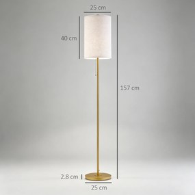 HOMCOM Lampadar cu Abajur din In și Dulie E27, In și Oțel, 25,5x25,5x157 cm, Auriu | Aosom Romania