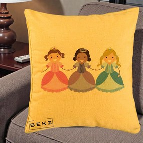 Perna Personalizata Printese Diverse Ilustratie, 40x40 cm, Galben, Husa Detasabila, Perna Inclusa, BEKZ®
