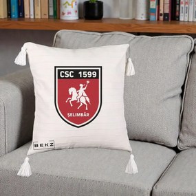 Perna Personalizata CSC 1599 Selimbar Fotbal, 40x40 cm, Bej cu Franjuri, Husa Detasabila, Perna Inclusa, BEKZ®