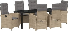 vidaXL Set de masă pentru grădină cu pernă 7 pcs Bej poliratan