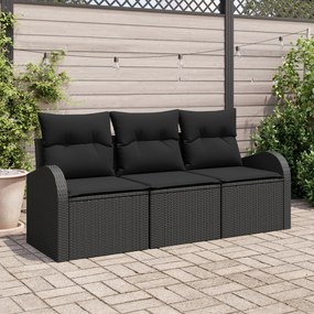 vidaXL Set de canapea grădină 3 piese cu perne Negru Ratan Poli