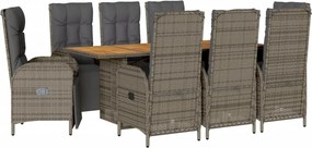 vidaXL Set mobilier grădină cu perne, 9 piese, gri, poliratan
