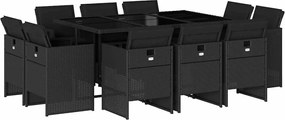 vidaXL Set mobilier de exterior cu perne, 11 piese, negru, poliratan