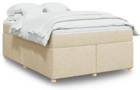 vidaXL Pat box spring cu saltea, crem, 140x200 cm, textil
