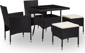 vidaXL Set mobilier de exterior, 5 piese, negru, poliratan și sticlă