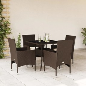 vidaXL Set mobilier de grădină cu perne 5 piese maro poliratan&amp;sticlă