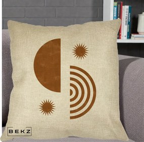 Perna Decorativa Boho Sun si Spirala, 40x40 cm, Crem, Husa Detasabila, Perna Inclusa, BEKZ®