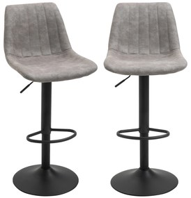 HOMCOM Set de 2 scaune de bar in stil industrial cu spatar din microfibra, suport pentru picioare si inaltime reglabila gri