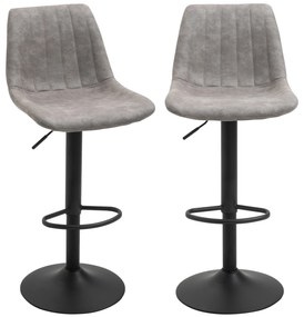 Set de 2 scaune de bar HOMCOM, stil industrial, spatar din microfibra, inaltime reglabila gri | Aosom Romania