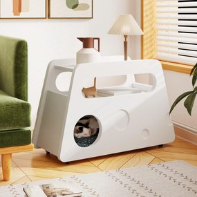 Măsuță laterală cu roți, colțuri rotunjite, mobilă, economisitoare de spațiu, pentru living și dormitor, 81x33x51,5 cm, Albă