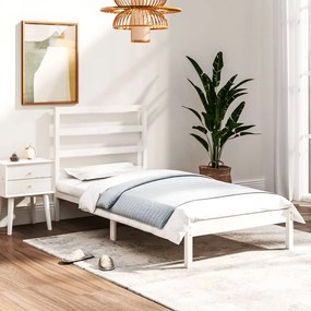 vidaXL Cadru de pat single, alb, 90x190 cm, lemn masiv