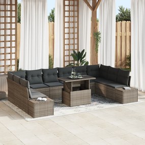 vidaXL Set de canapele de grădină cu 11 piese, perne gri, ratan sintetic