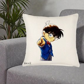 Perna Personalizata Detective Conan Conan Arata, 40x40 cm, Crem Reliefat, Husa Detasabila, Perna Inclusa, BEKZ®
