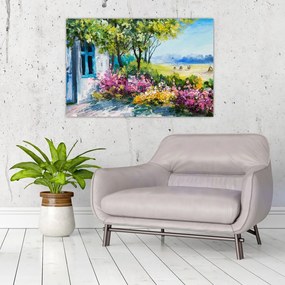 Tablou - Grădina din fața casei, pictură în ulei (90x60 cm)