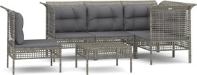vidaXL Set mobilier de grădină cu perne, 6 piese, gri, poliratan